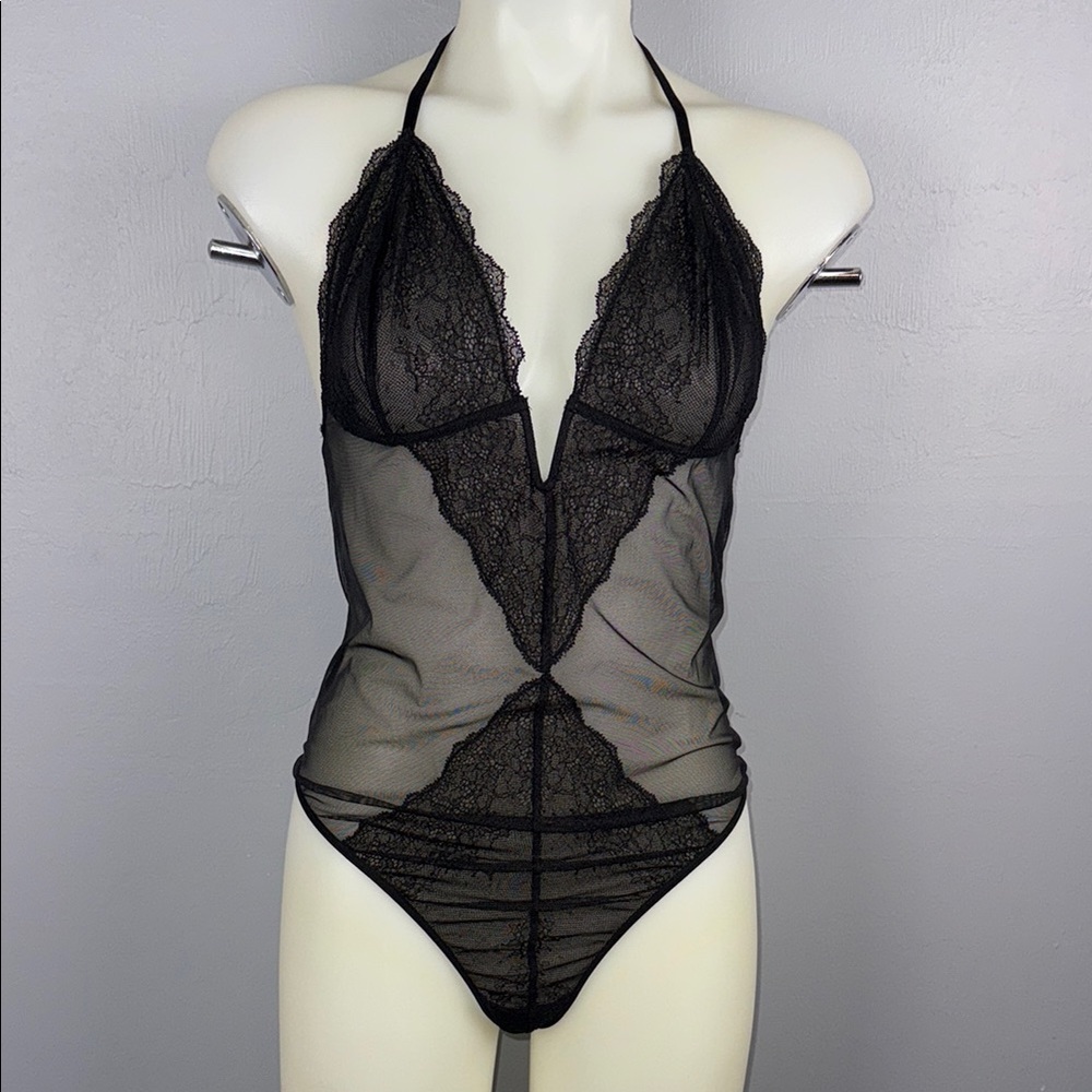 Victoria's Secret Bodysuit Womens M Black Teddy Lingerie Unlined